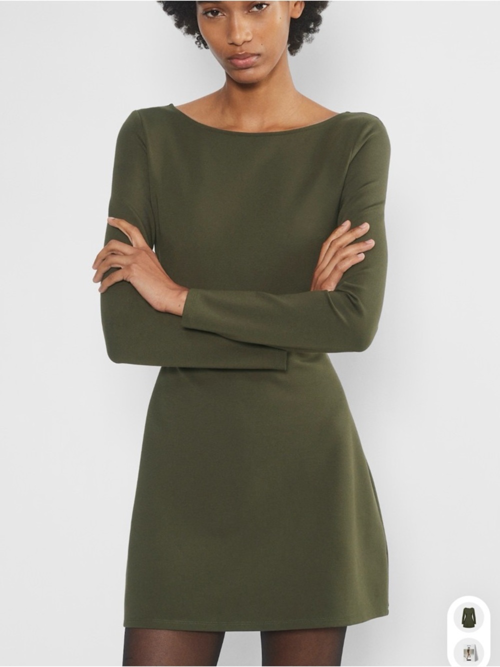 Aritzia Olive Green Long-Sleeve Boatneck Mini Dress
